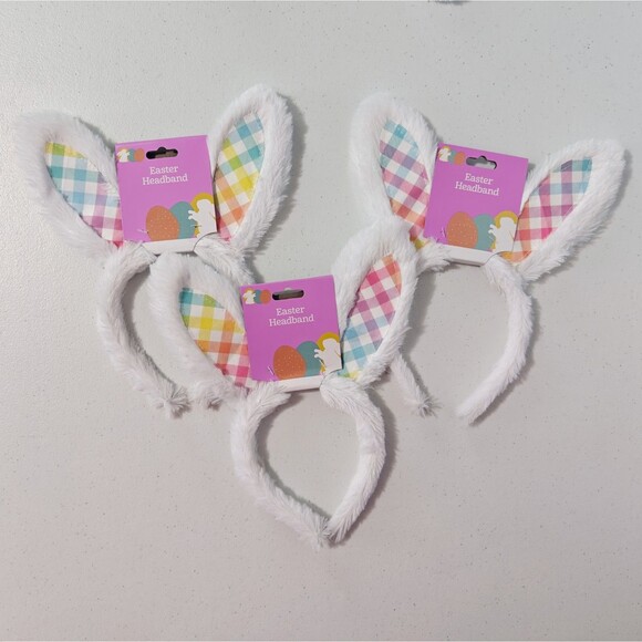 New DanDee Easter Bunny Ears Headband 8 Lot White Blue Plush Gingham Plaid NWT - Picture 2 of 14